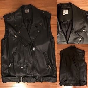 H&M Black Faux Leather Biker Moto Vest size 8